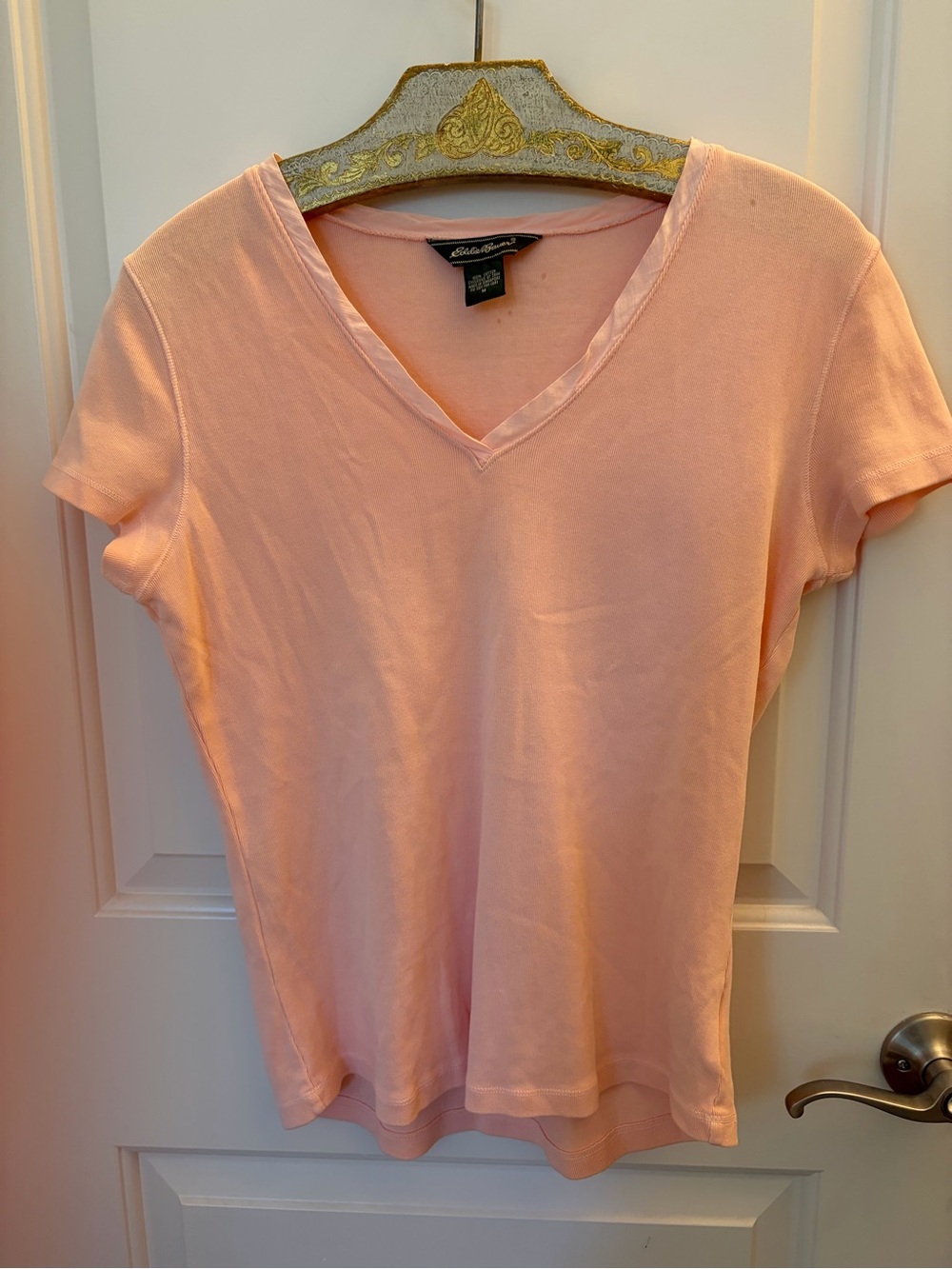 Eddie Bauer Light Peach V-Neck Short Sleeve Tee